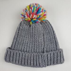 Great Northern Knit Gray PomPom Beanie Cap Fold Over Hat Youth 4/6X